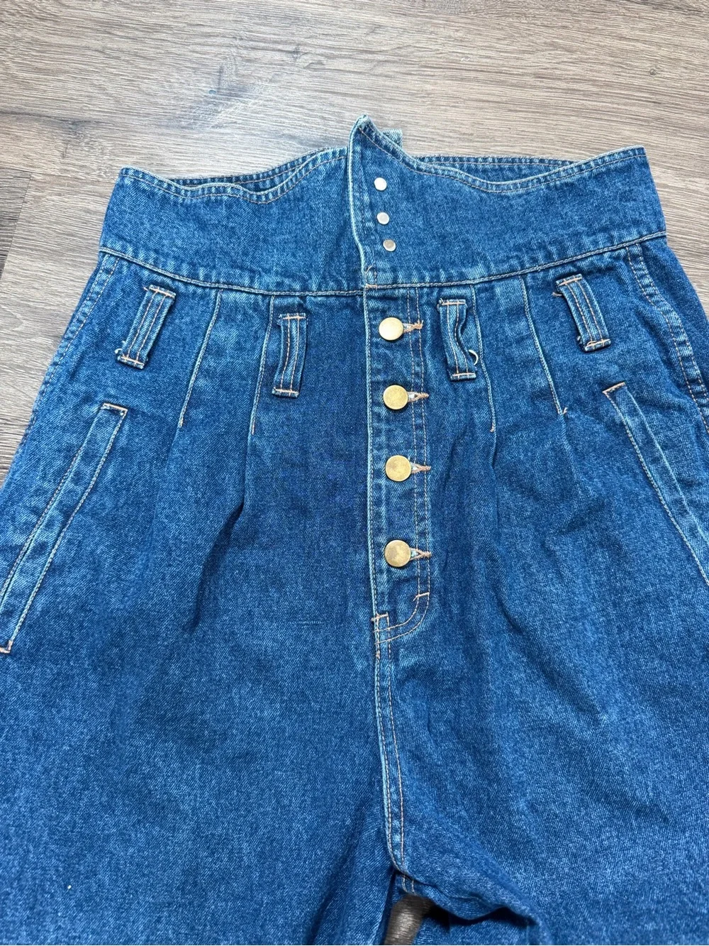 Vintage‎ Paperbag Waist High Rise Mom Jeans Womens Size 13 Blue Denim Tapered